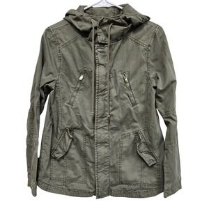 American‎ Eagle Outfitters Olive Green Utility Anorak Jacket Hooded Zip Pockets